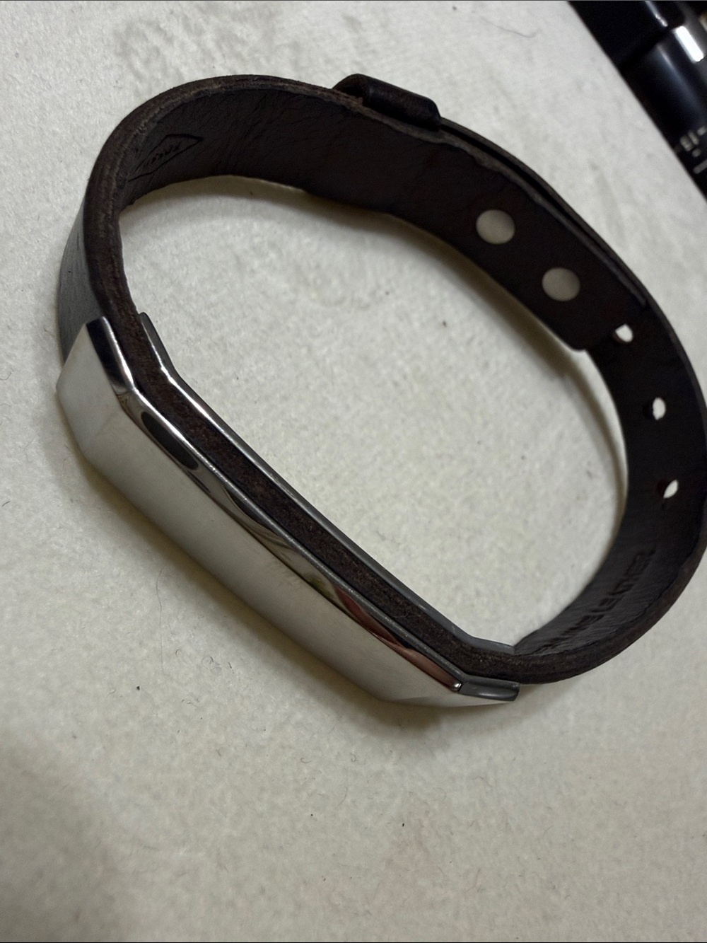Fossil Brown Leather Bracelet with Silver Metal Bar